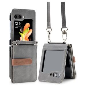 GOOSPERY Phone Case Samsung Galaxy Z Flip 5 Wallet Strap Gray Crossbody Trendy